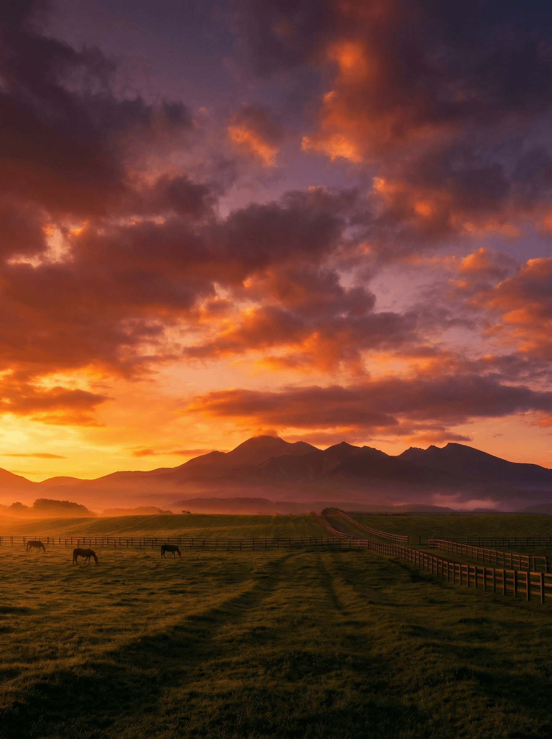 夕方の牧場風景